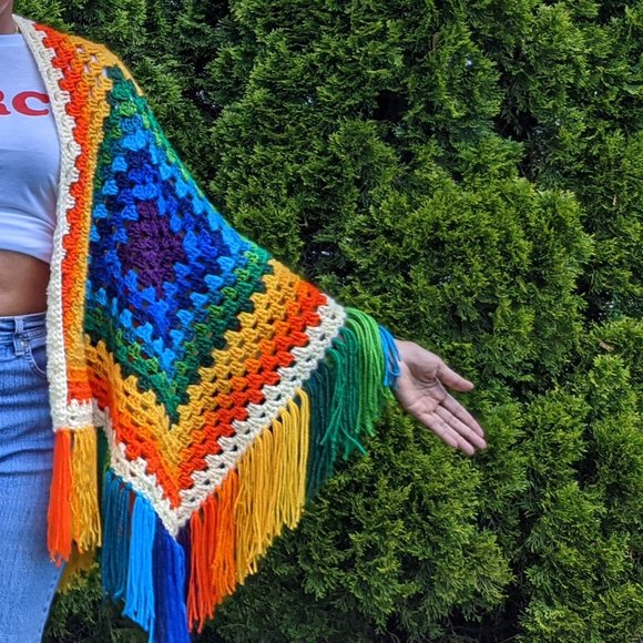 Color Fest Ruana Handmade Crochet by Tribal Bae - Picture 5 of 12